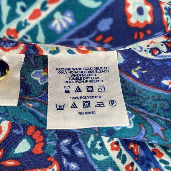 Lands End Blouse Womens 20W Blue Paisley Print Long Sleeve Button Up Shirt Top - Picture 7 of 12